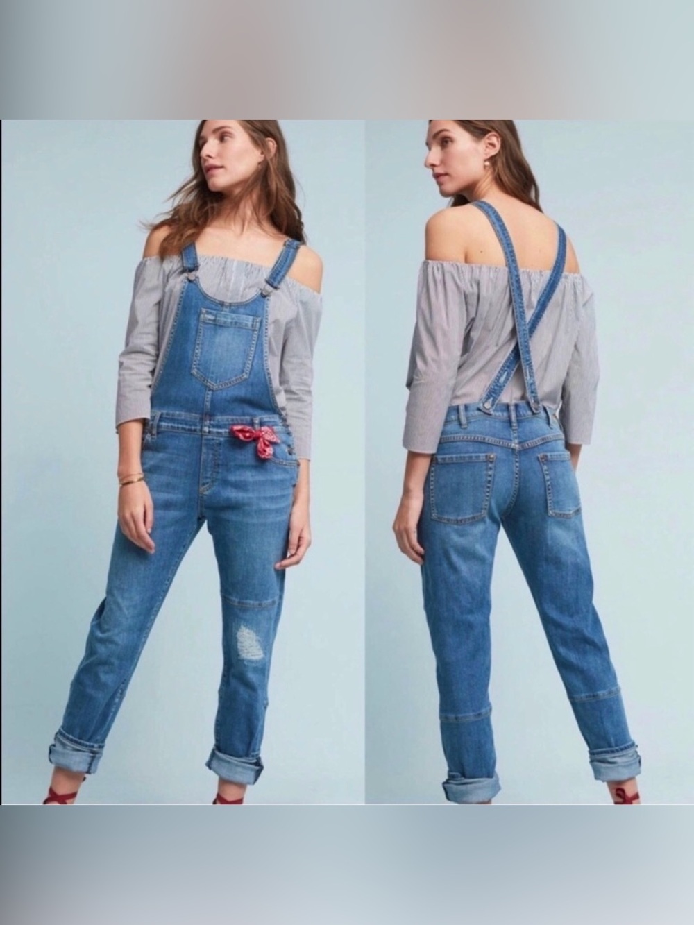 Pilcro Anthropologie Distressed Denim Overalls Size 27 NWT $168